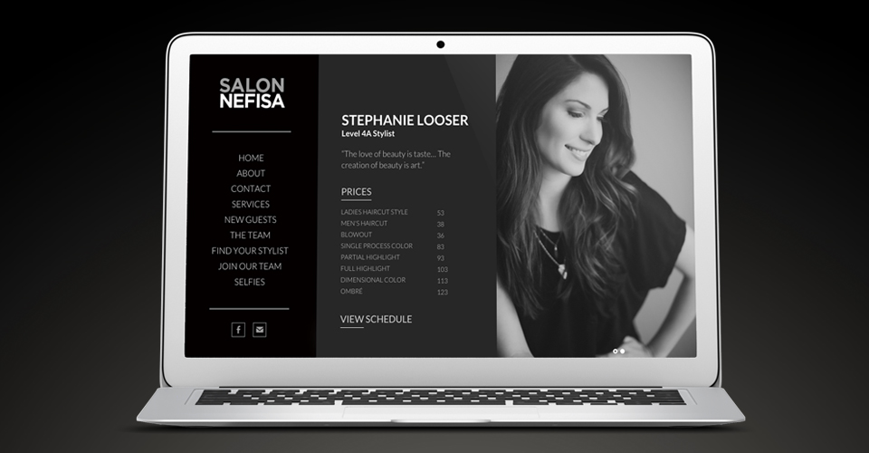 website design for salon nefisa in columbia, missouri